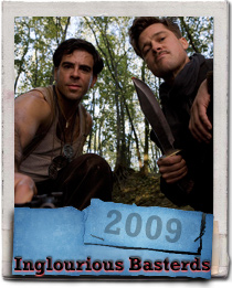 Brad Pitt is Lt Aldo Raine and Eli Roth is Sgt Donny Donowitz in Inglourious Basterds 2009